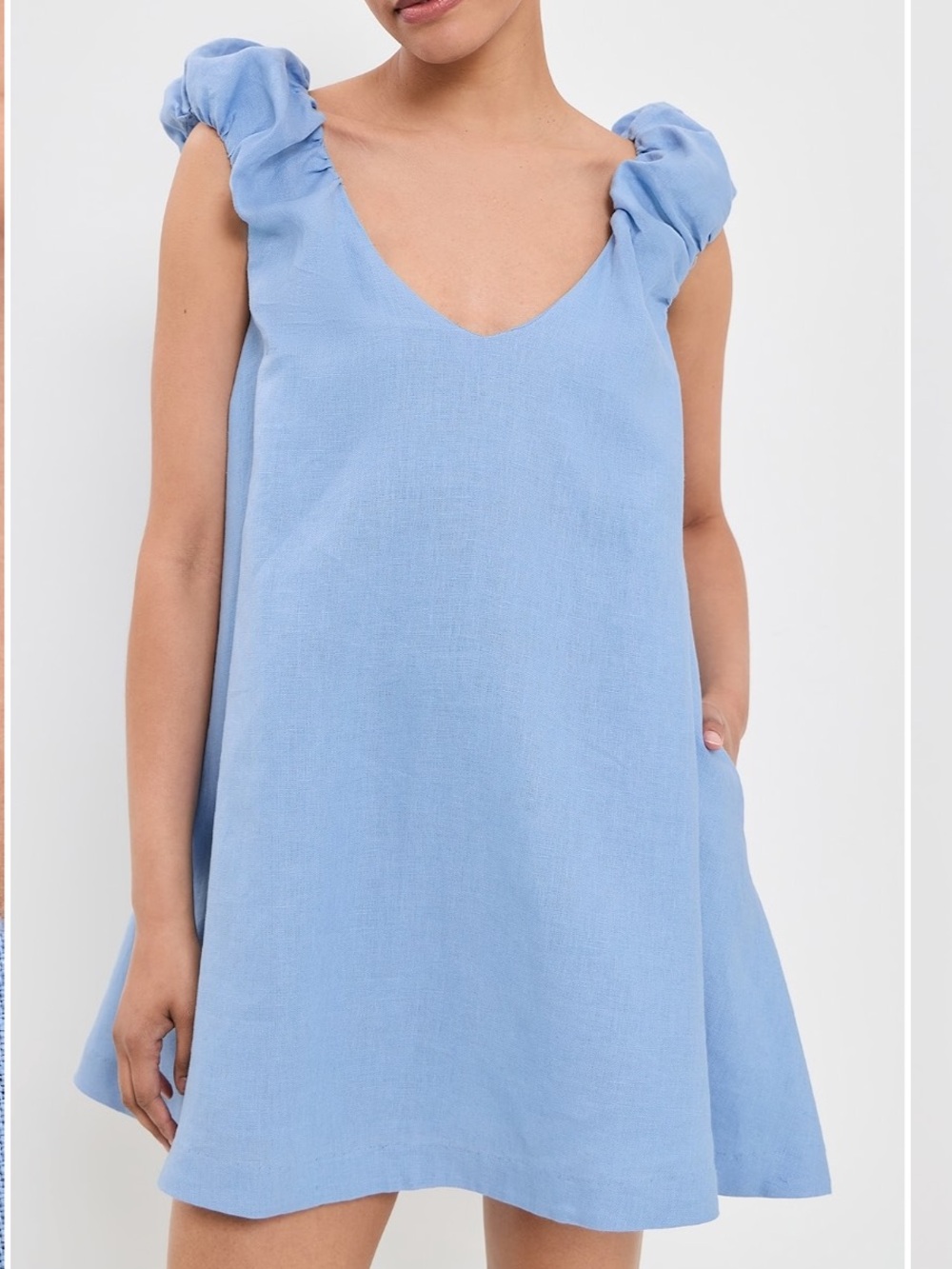 New Faithfull Nina Linen Blue Mini Dress Size 8